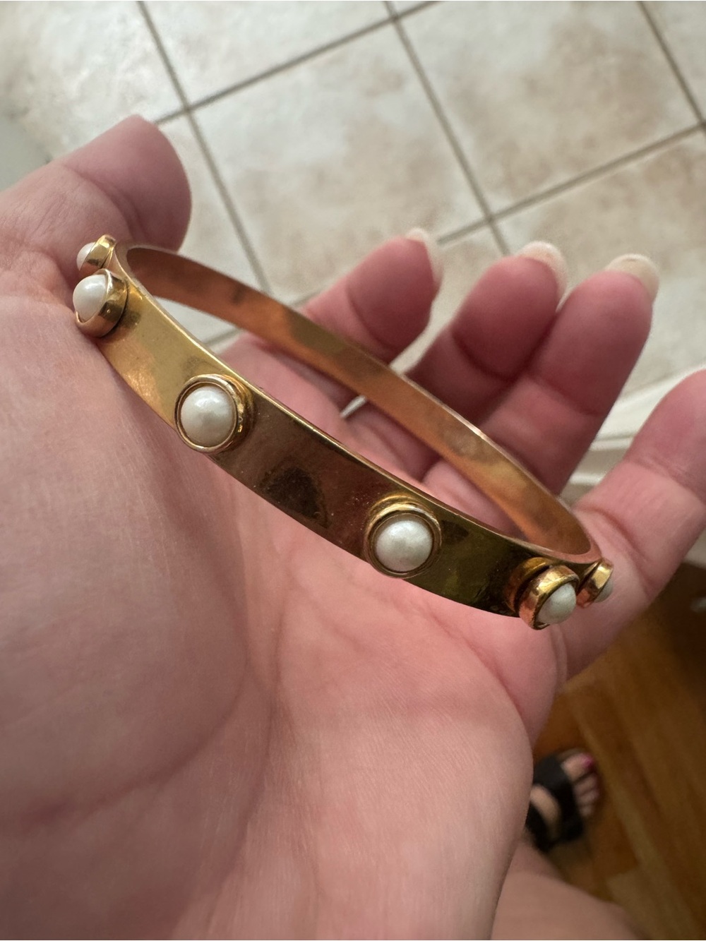 Lauren Ralph Lauren Gold-Tone Pearl-Stud Bangle Bracelet